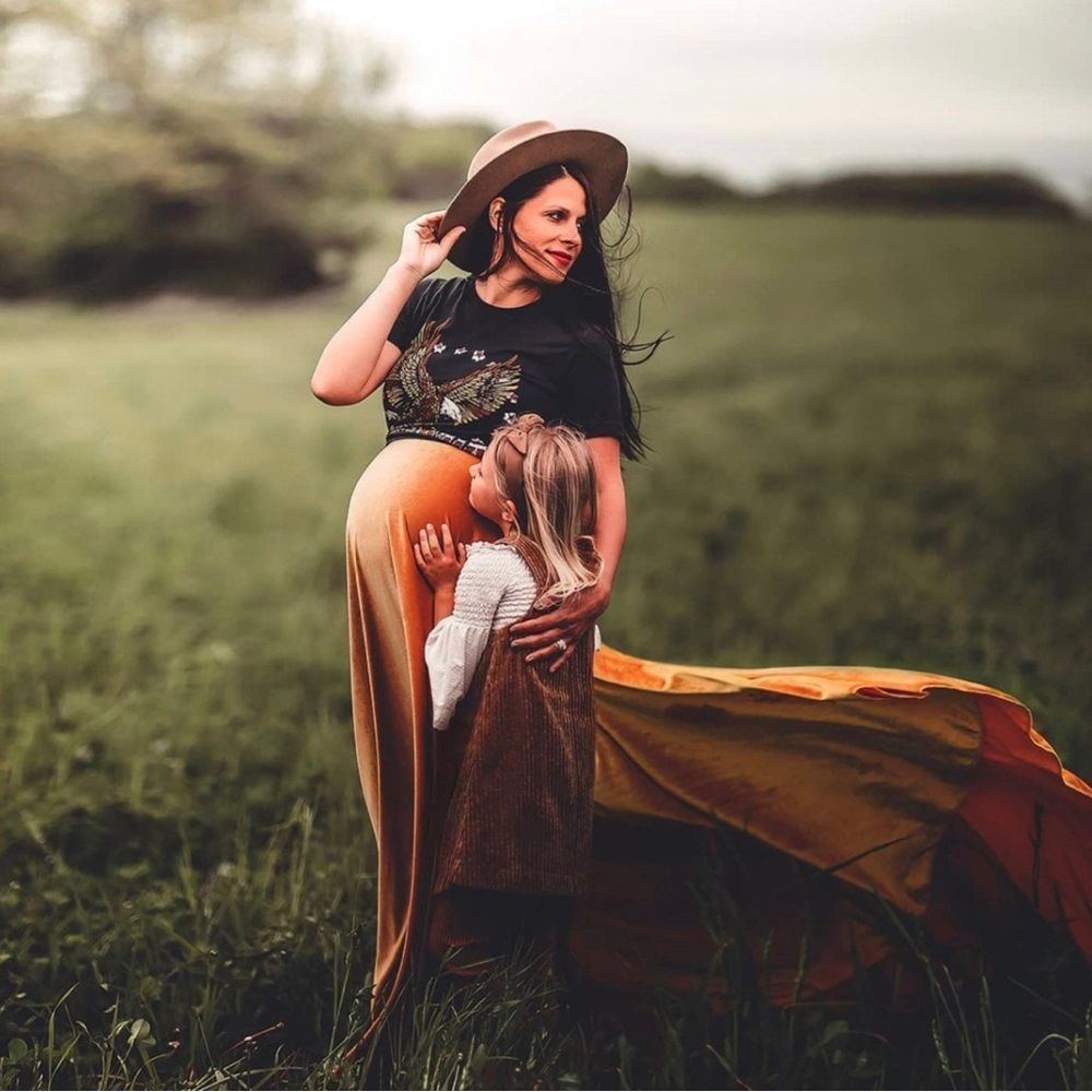 Gold custom made velvet skirt for photos (maternity or non) 55” long. Worn 1x